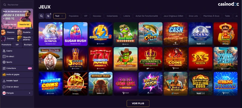Capture d'écran des jeux de casino sur GTbet