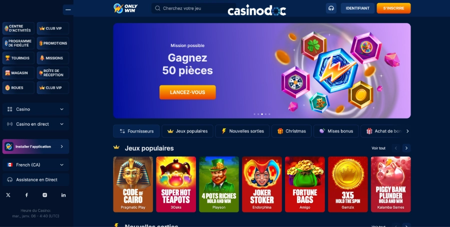 OnlyWin bonus 200% 1er dépôt