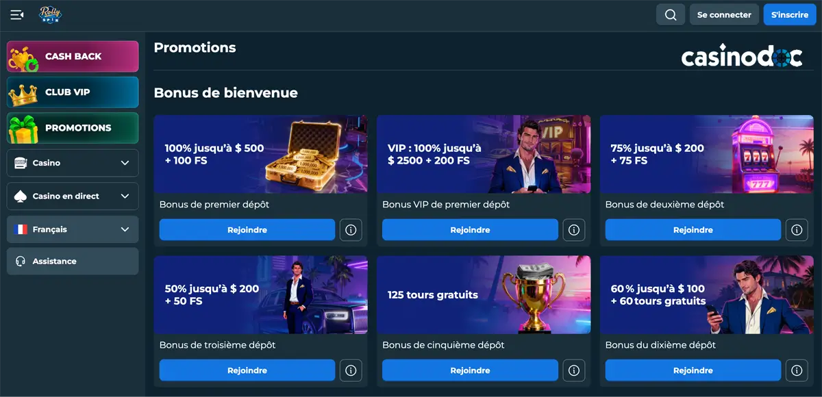 Bonus de bienvenue RollySpin