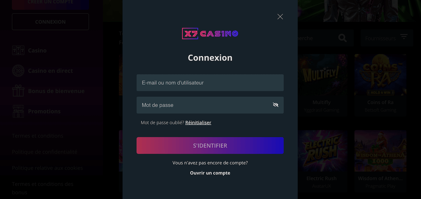 Processus de dépôt avec Paysafecard sur un casino en ligne étape 1