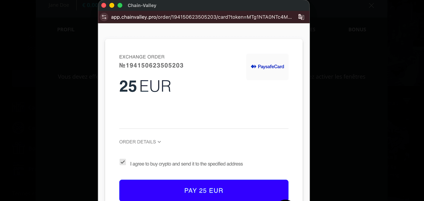 Processus de dépôt avec Paysafecard sur un casino en ligne étape 4
