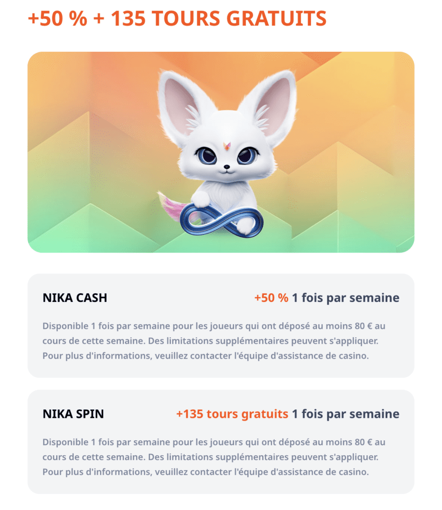 bonus de recharge nika casino