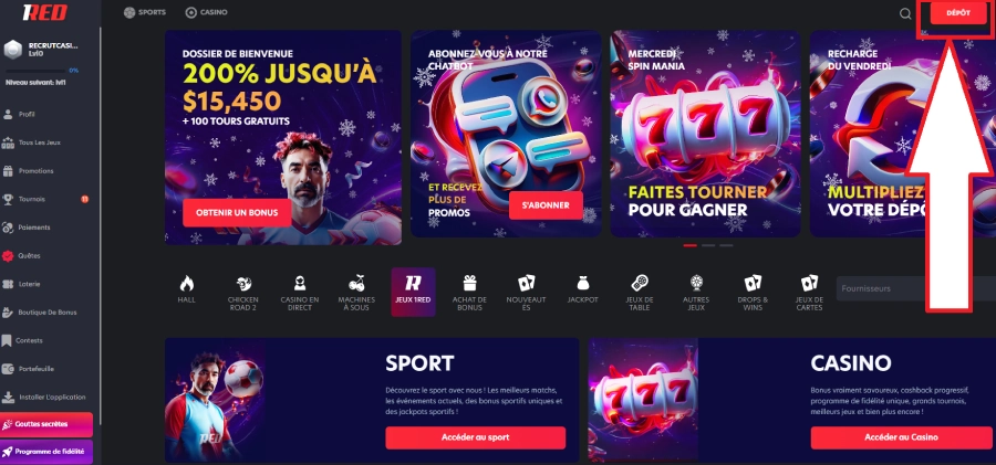Dépôt avec Amex sur casino étape1