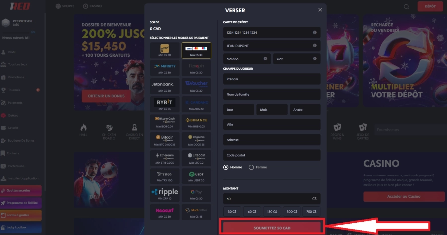 Dépôt avec Amex sur casino étape4