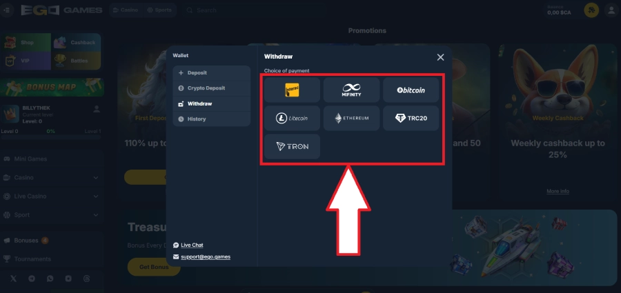 Retrait avec Amex sur casino étape2