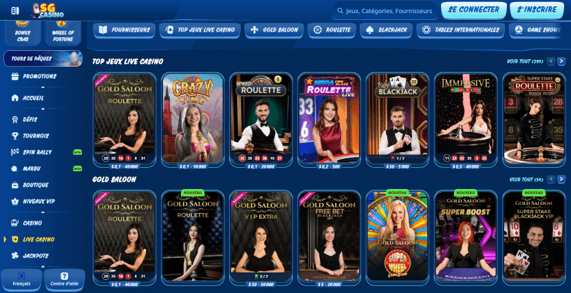 jeux en direct sg casino