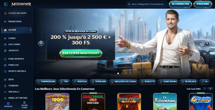 page d'accueil millioner casino