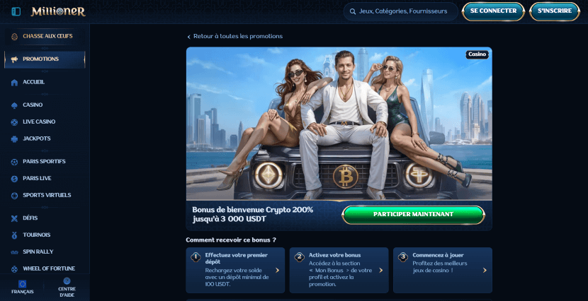 bonus crypto sur millioner