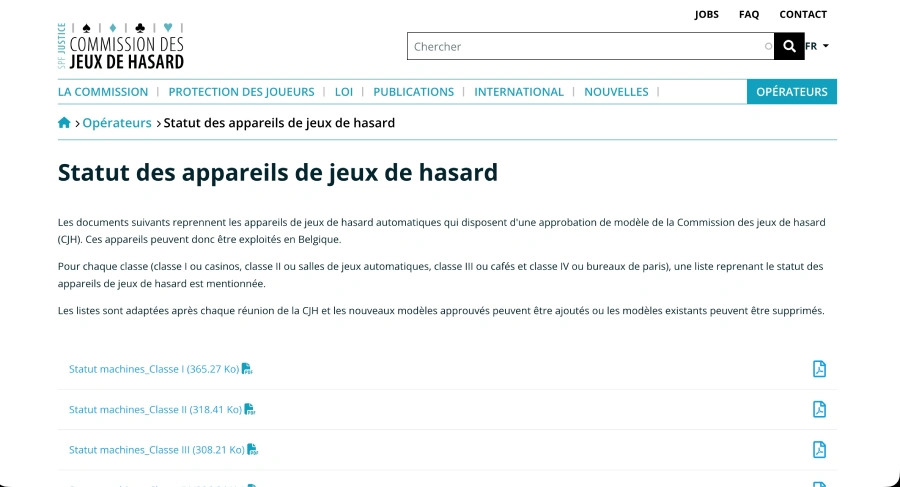page accueil commission des jeux de hasard belgique