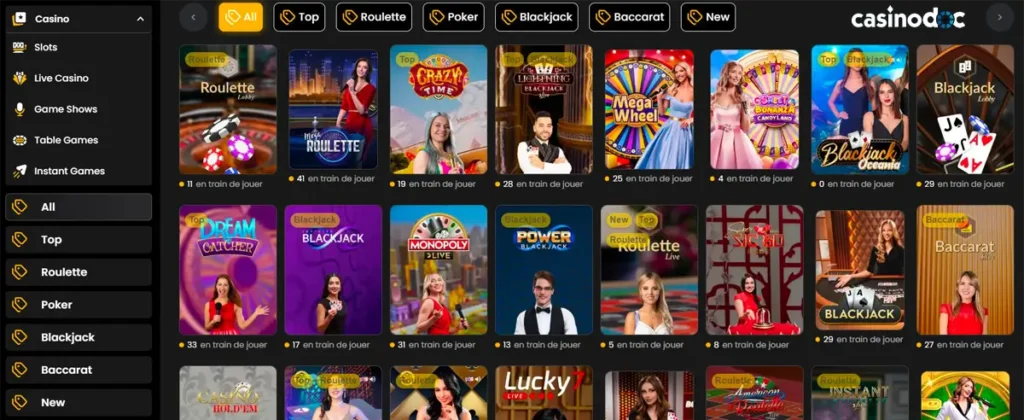 jeux live 29black casino