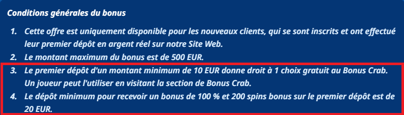 dépôt minimum pour bonus sur sg casino