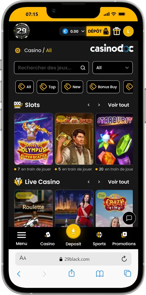 version mobile 29black casino