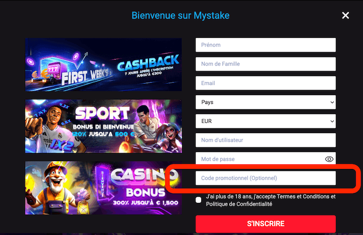 comment activer le code promo de Mystake