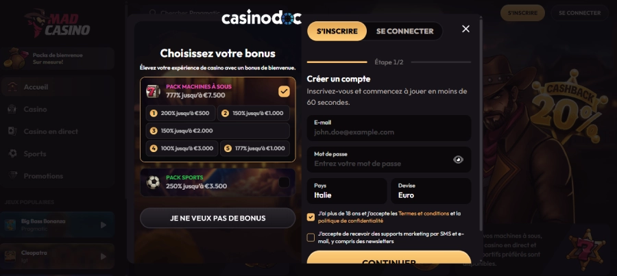 connexion casino en ligne étape2