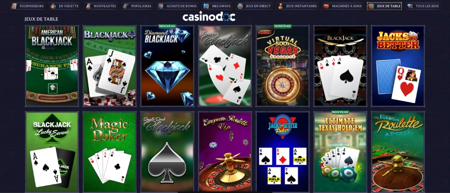 jeux de table sur lolajack casino