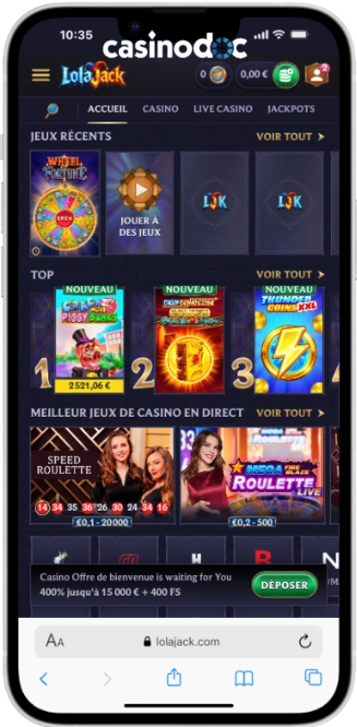 lolajack casino sur mobile