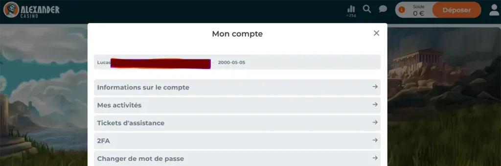 mon compte alexander casino