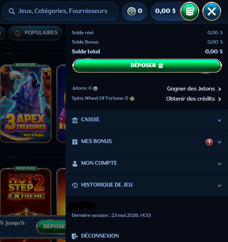 test de connexion millioner casino