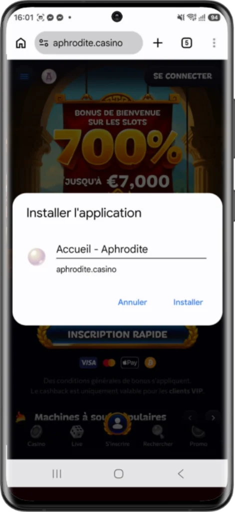 casino sur android via chrome étape 3