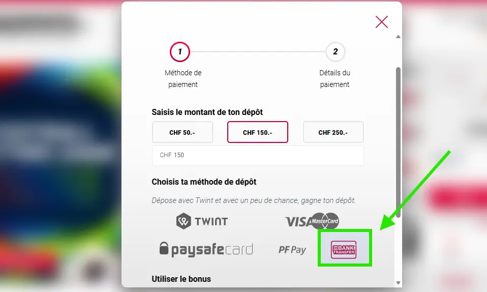 dépôt virement bancaire étape 1