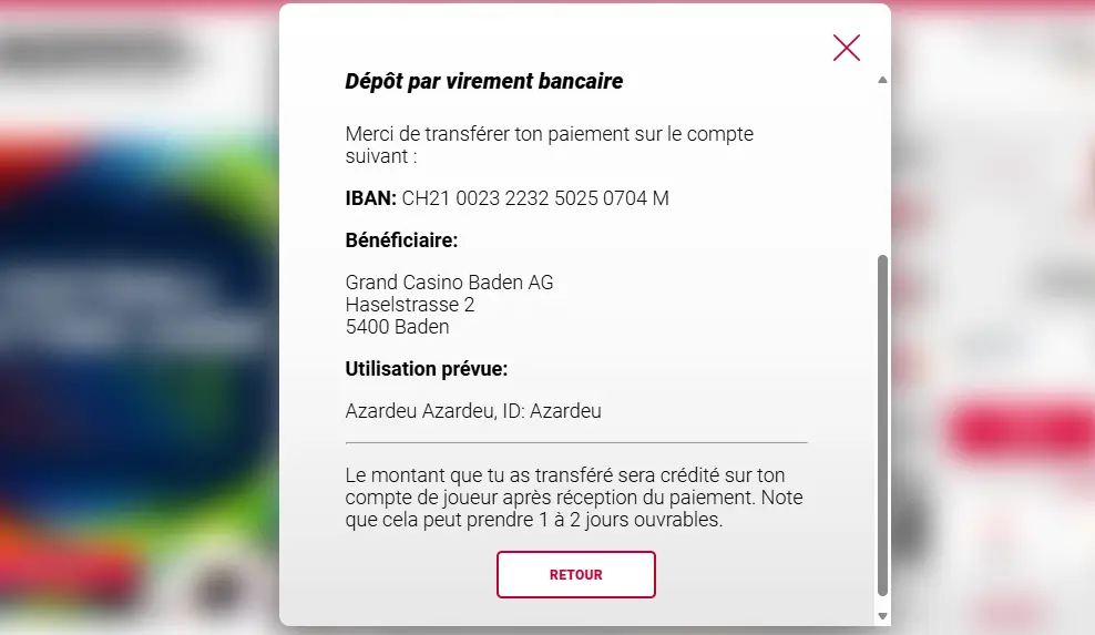 dépôt virement bancaire étape 2