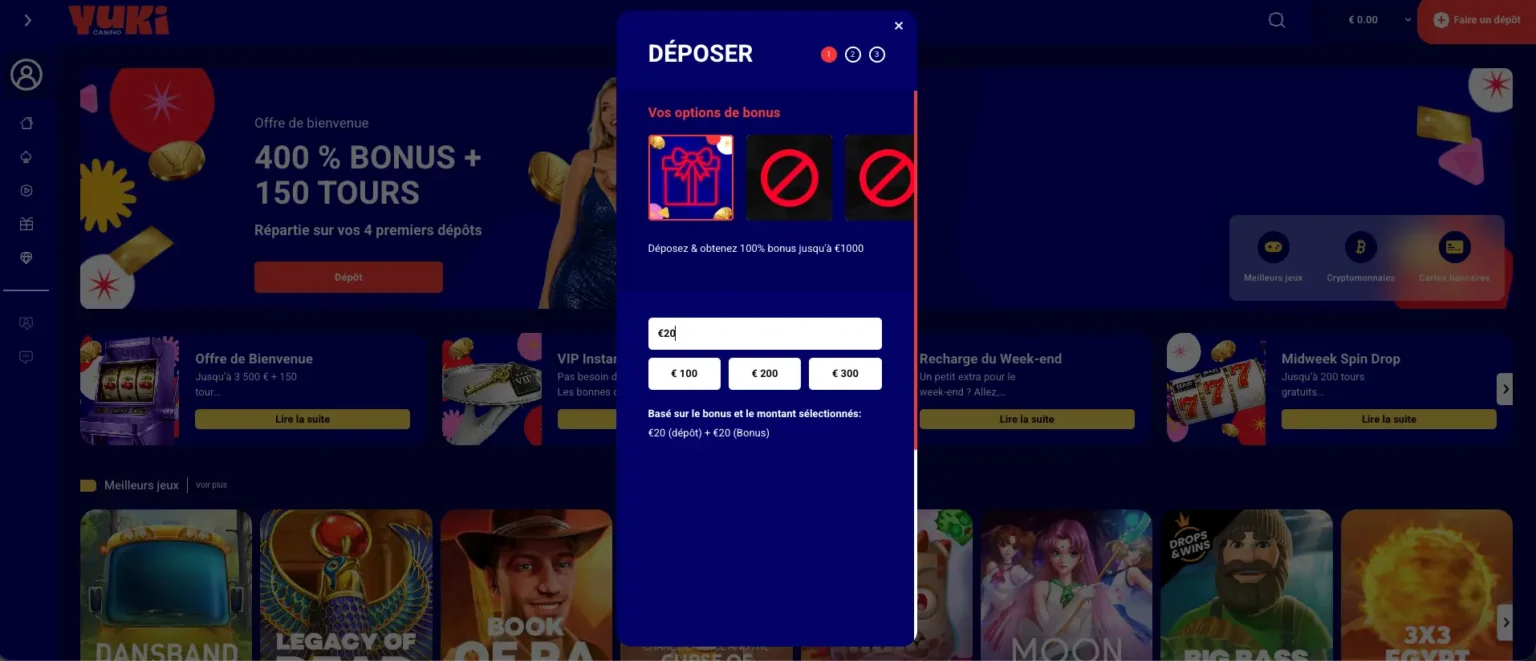 Choisir un bonus sur Yuki Casino