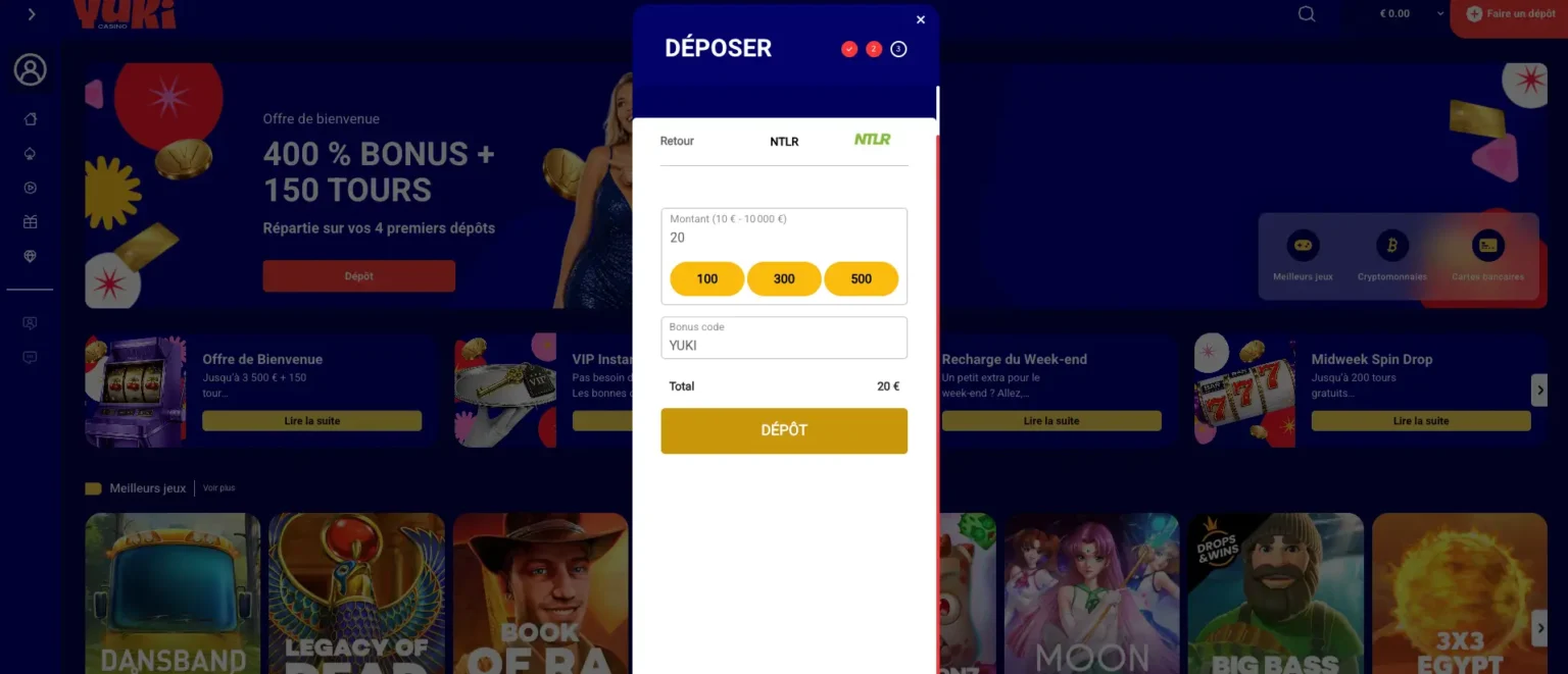 Vérifier le montant sur Yuki Casino