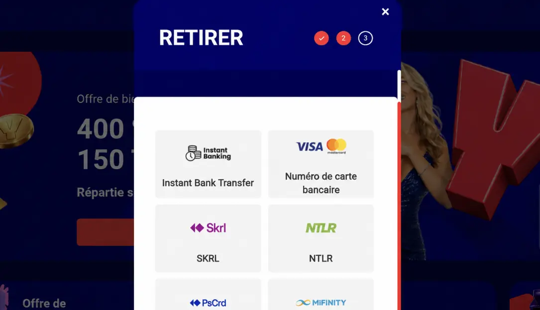 Méthode de retrait sur Yuki Casino