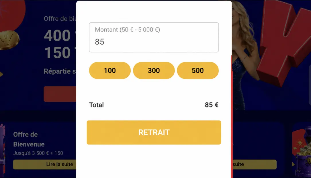 Montant de retrait sur Yuki Casino