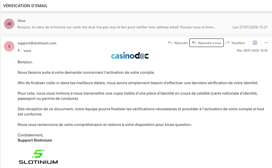 assistance client sur slotinium