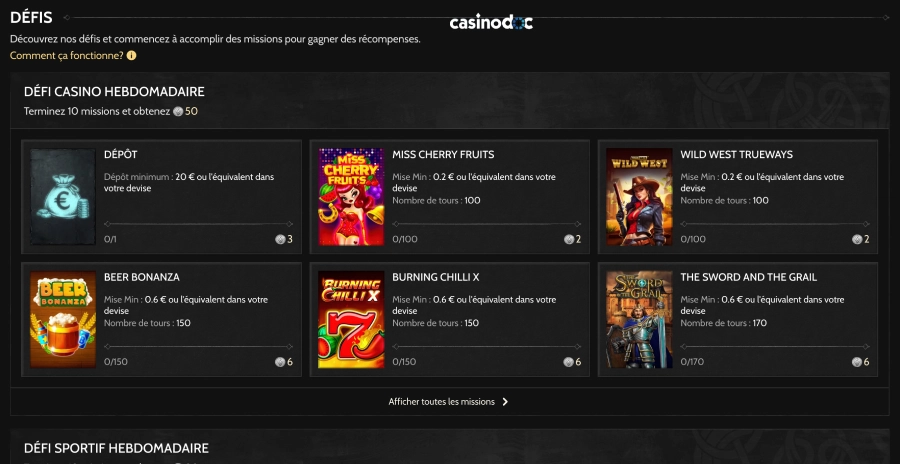 défis sur godz casino