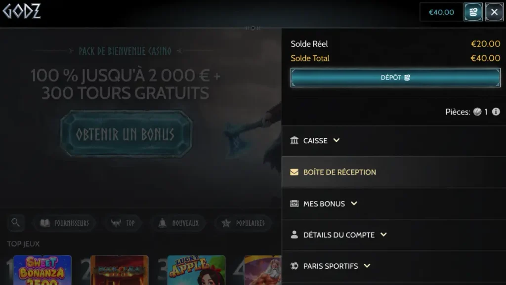 dépôt confirmé sur Godz Casino