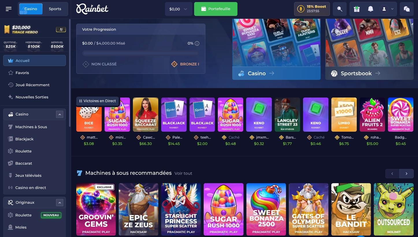 ouvrir le formulaire de dépôt sur le casino rainbet
