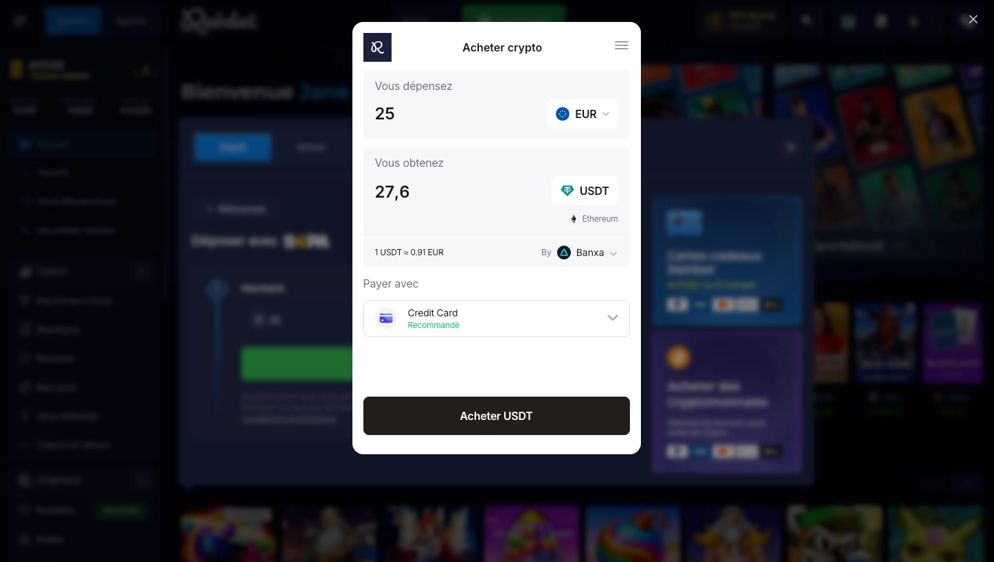 confirmer un dépôt sur le casino Rainbet