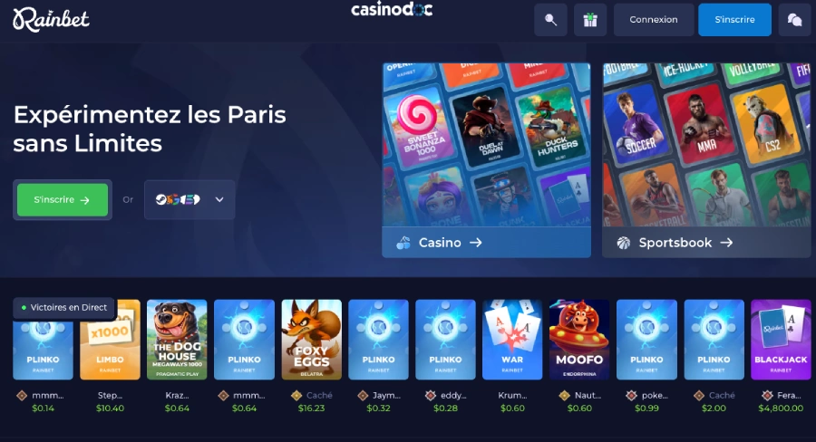 inscription étape1 rainbet casino