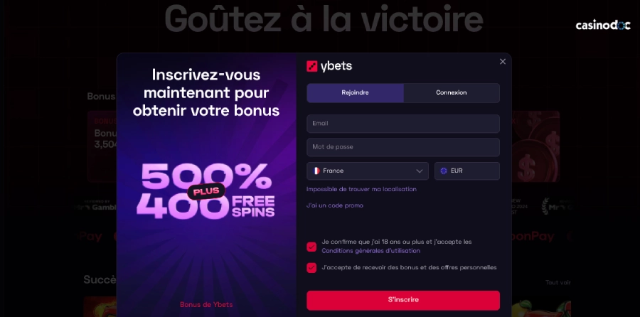 inscription étape2 ybets