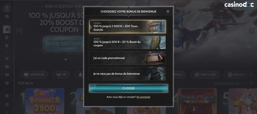 inscription sur godz casino étape2