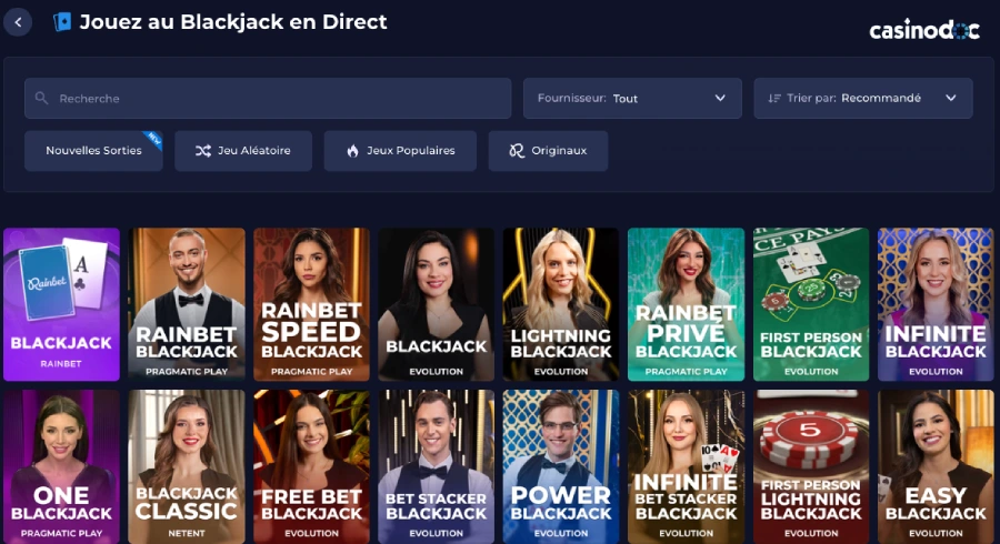 jeux de table sur rainbet casino