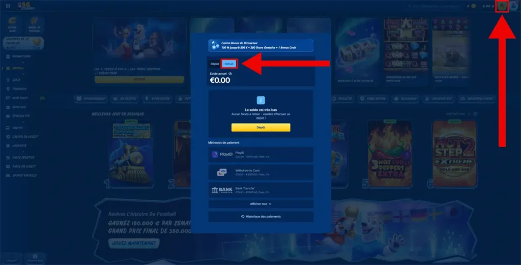 retrait étape 2 sg casino