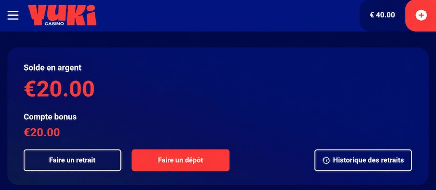 Solde après dépôt sur Yuki Casino