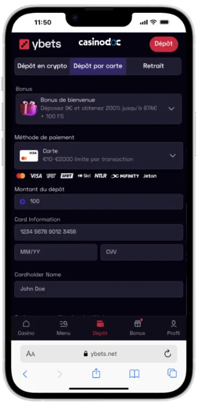 ybets sur mobile
