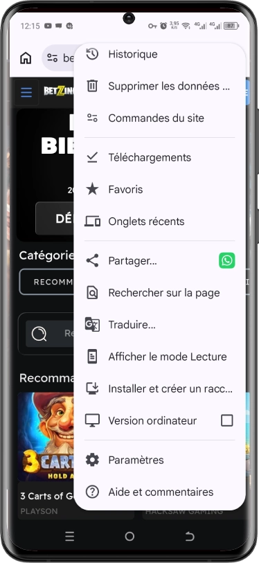 ajouter betzino sur ecran accueil android étape2