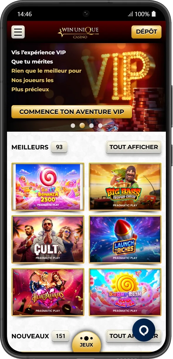 Bonus de bienvenue disponible sur l'application Unique Casino