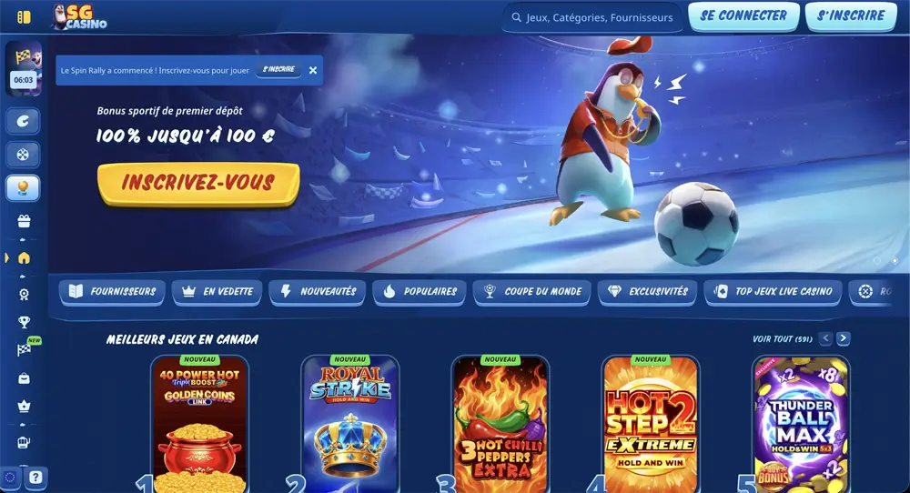 connecter étape 1 sg casino