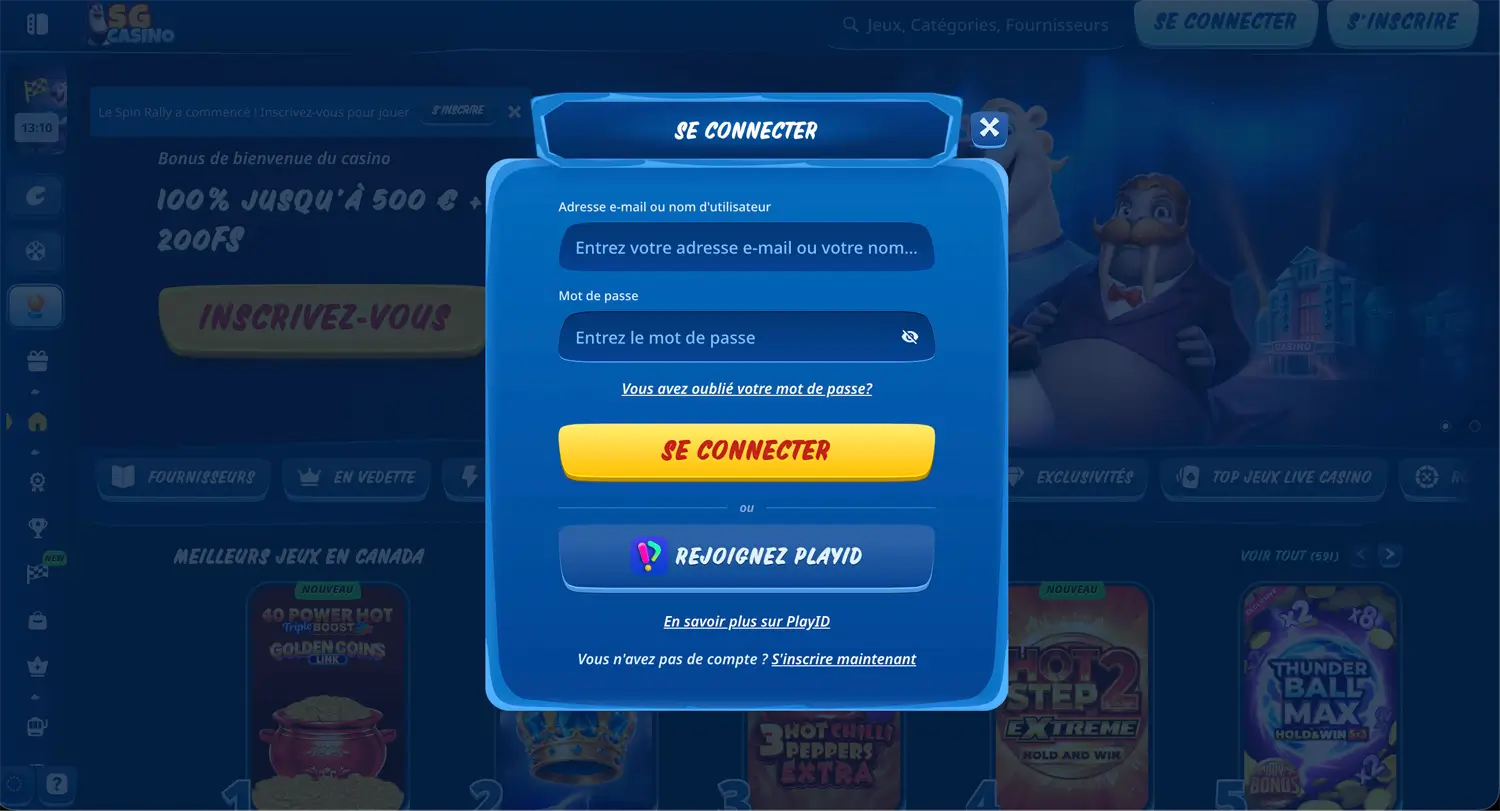 connecter étape 2 sg casino