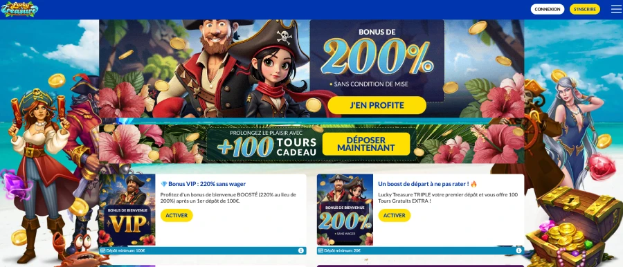 connexion étape 1 lucky treasure
