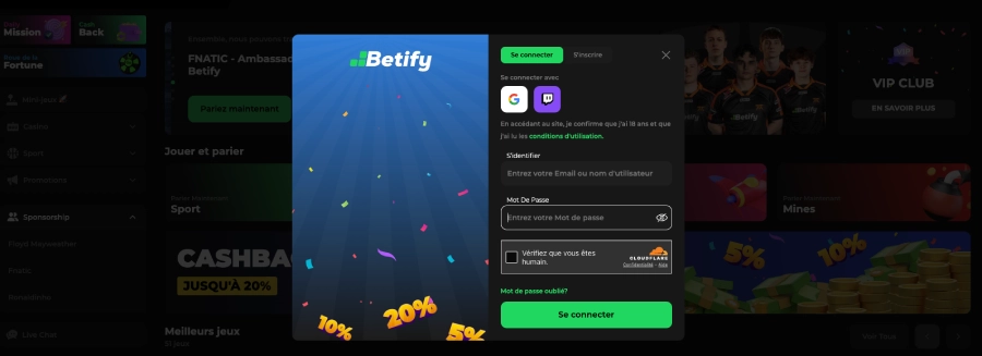 connexion étape2 betify