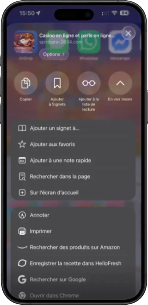 étape 3 écran d'accueil iphone via safari