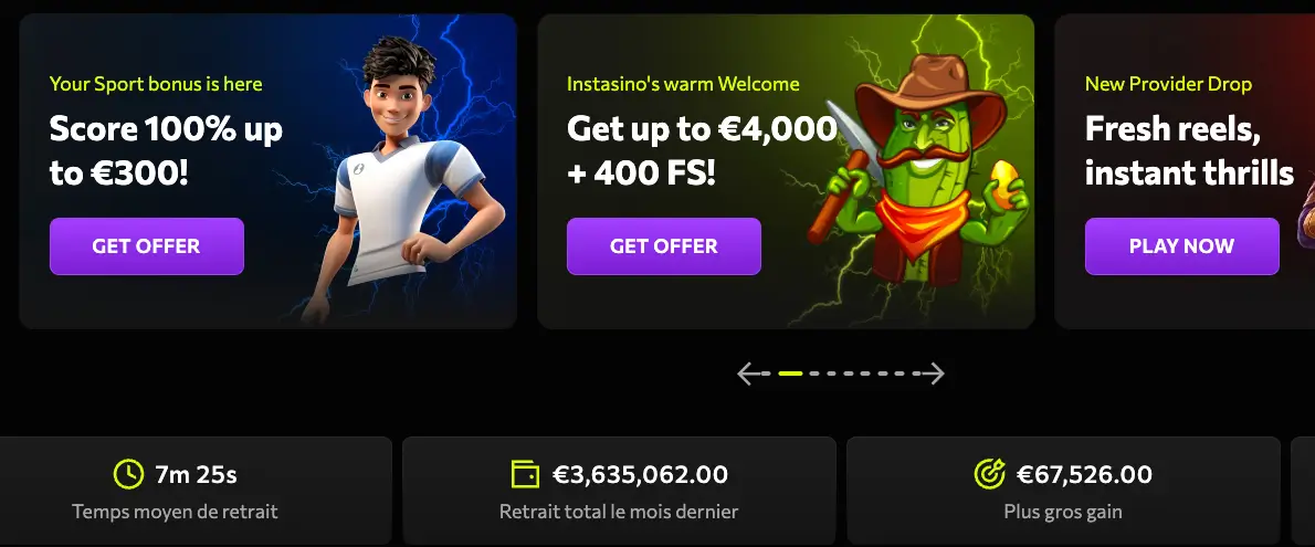 bonus sur Instasino Casino