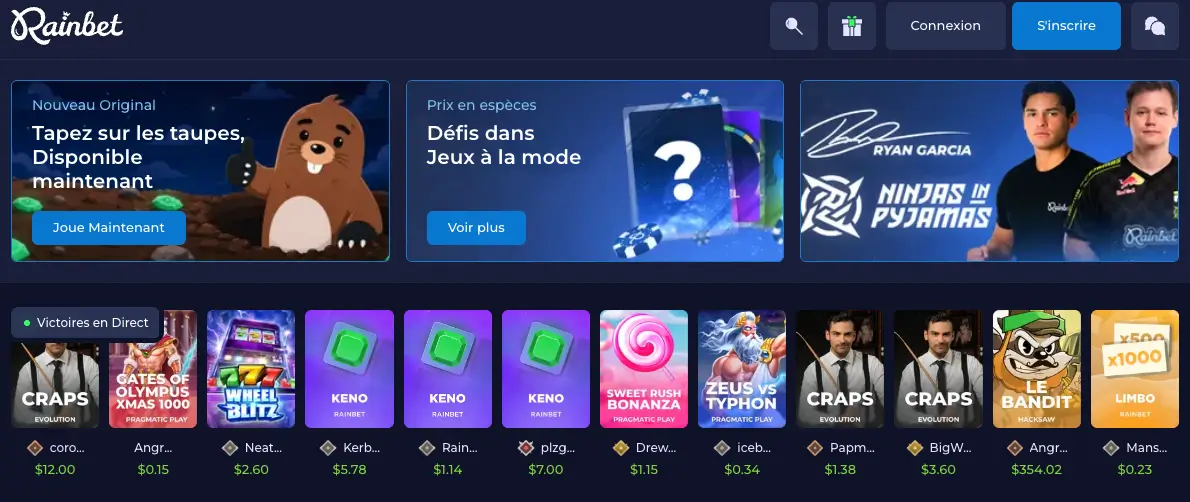 Page d'accueil Rainbet Casino